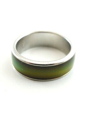 Mood Ring With Stainless Steel Band Size 5.75 Color-Changing Green Hue